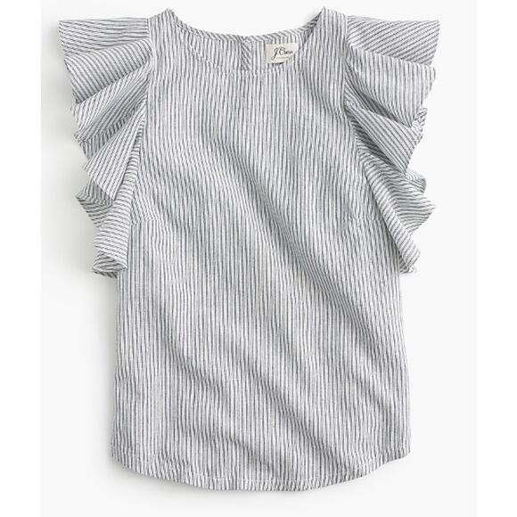 J. Crew Trademark 2 Womens Blue White Ruffle Top in Strip Ruffly Sleeves - Picture 1 of 9